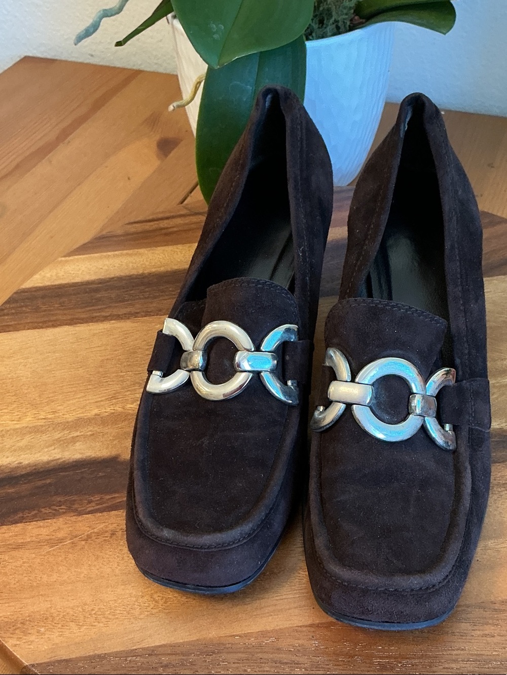 Stuart Weitzman, dark brown, suede loafer pumps 8